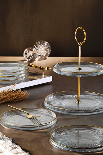 Fecra Loren 7 Parça Servis ve Sunum Seti Altın Yaldızlı - Fiyatı