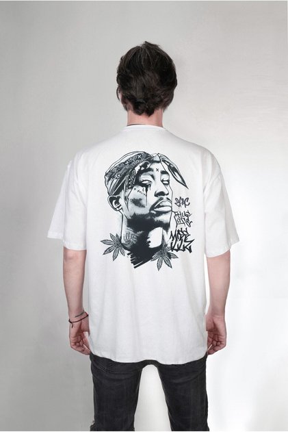 Tupac 2pac Shakur Thug Life Μπροστινό Πίσω Τυπωμένο Ειδικό Σχέδιο Oversize Unisex T-shirt