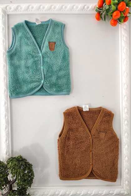 Unisex 2-Piece Baby Plush Vest with Honey Star Front Snaps Teddy Bear Emblem and Welsoft