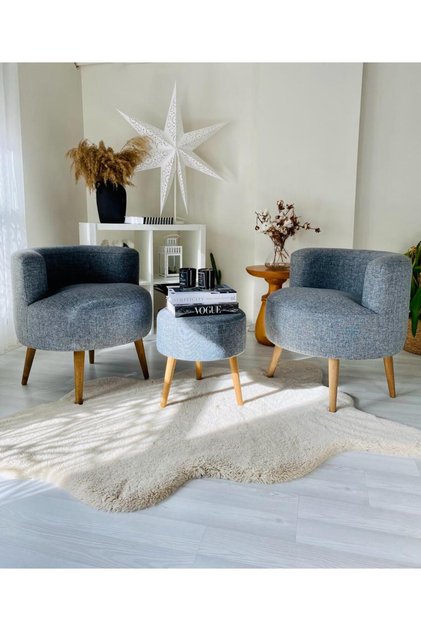 Çay Seti Ikili Koltuk Berjer Ve Puf Takımı (salon, Balkon, Ofis) 3 Lü Takım
