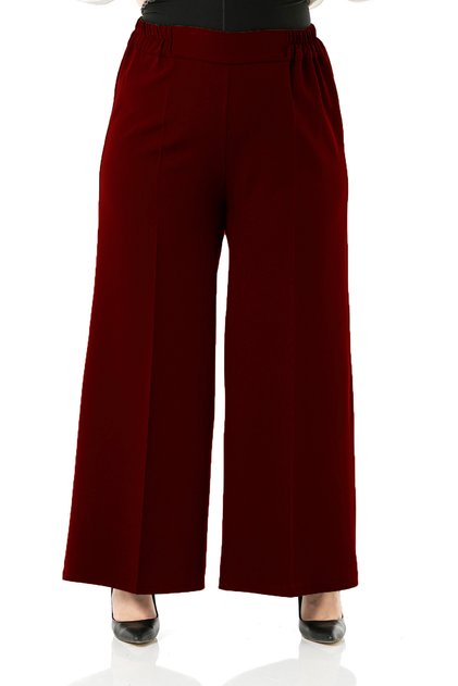 Large Size Mayra Side Pocket Dumbbell Crepe Wide Leg Trousers - Claret Red