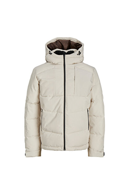 ◯こまつ Jack & Jones Krem Erkek Mont 12250756_JCOOTIS DETACHABLE HOOD PU