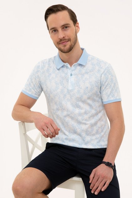 Blue Slim Fit Polo Neck T-Shirt