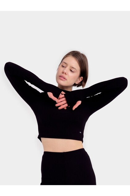 Long Sleeve Black Corded Crop
