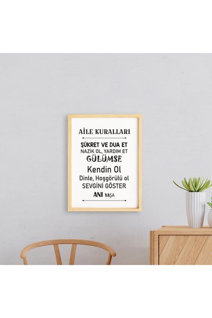 Yazı Aile Kuralları Doğal Ahşap Çerçeveli Tekli Tablo Seti