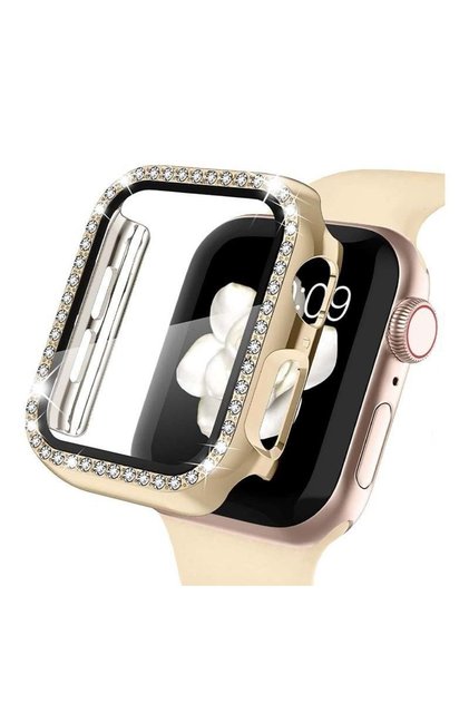 Apple Watch 2-3-4-5-6-se-7-8-9 41mm Uyumlu Zarif Elmas Taşlı Kasa Ve Ekran Koruyucu