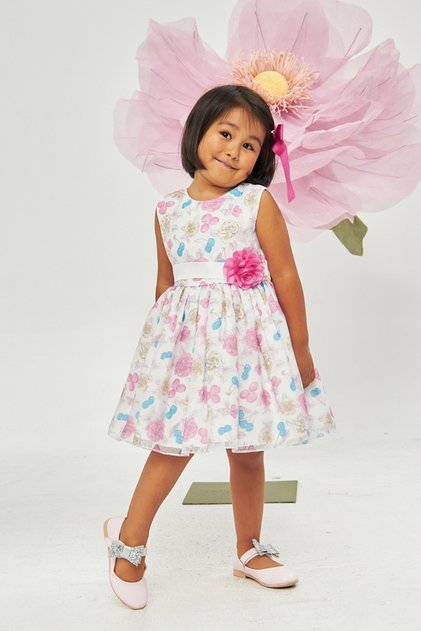 FLOWER PATTERNED COLORFUL GIRL'S DRESS