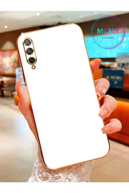 Pearl White Edge Gold Detailed Luxury Silicone Case for Samsung Galaxy A70