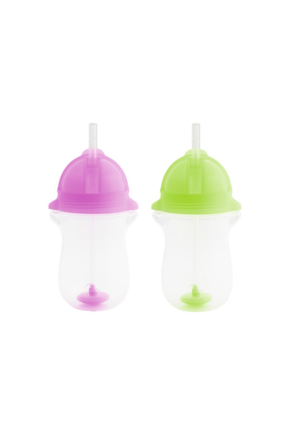 Click Lock Tipped Drinking Cup with Straw, 12 months, 296ml, Purple & Green, 2 Pack