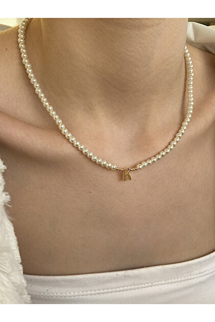 Pearl women's gold necklace with the letter K