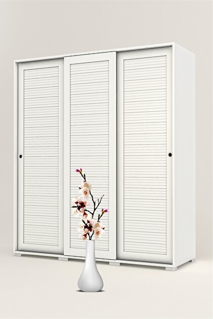 DEKOREX Srg220-3-beyaz Sürgülü Panjur Kapaklı 3 Çekmeceli Gardırop