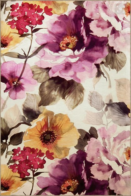 Purple Yellow Themed Rose Patterned Creative Modern Decorative Rug 2143