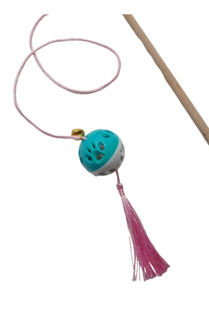Sound, Cat Fishing Rod, Rattle, Plastic, Colorful, Cat Patterned, Tasseled, Wooden Handle, Toy