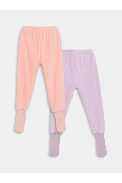 2-Piece Velvet Pajama Bottoms for Baby Girls - Elastic Waist and Socks