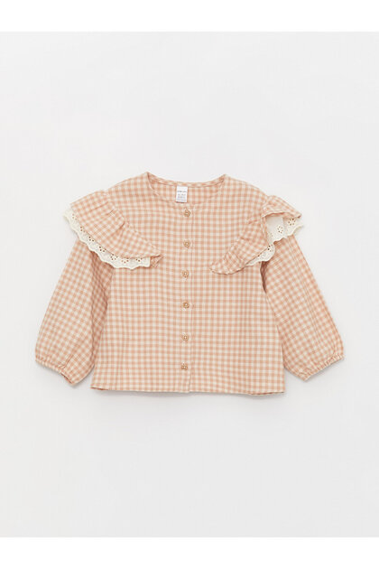 Crew Neck Long Sleeve Plaid Baby Girl Shirt