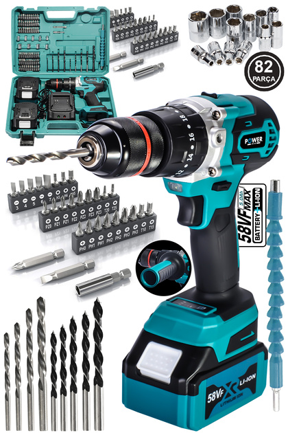 POWER BLACK 58 Vf 5ah Metal Şanzuman Kalın Batarya Çift Akülü