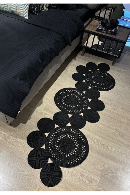 Siyah Snake Hasır Jüt Bej Yolluk Halı Kilim