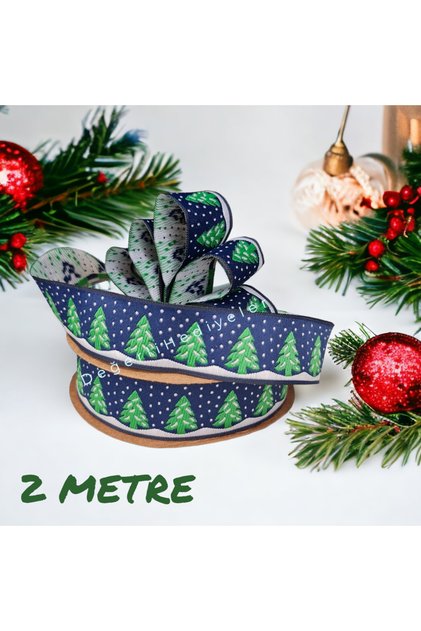 2 METRA Tkano Štampano Novogodišnja traka za dekoraciju kutije traka za dekoraciju drveta 2cm