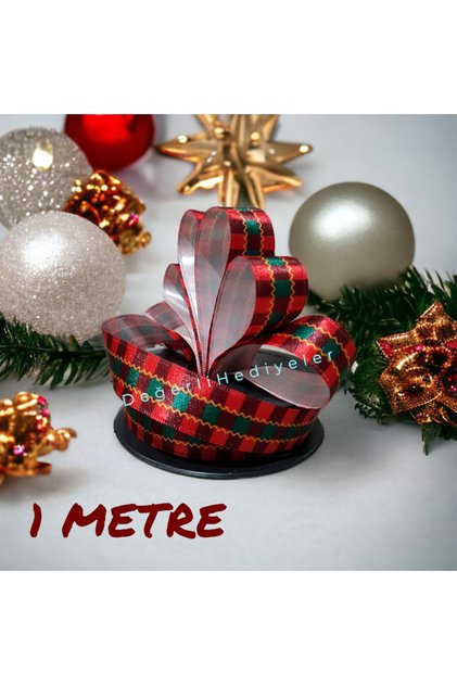 1 METR Satin Model Imprimat Panglică de Anul Nou Ornament pentru cutie Panglică Ornament pentru copac 2,5cm
