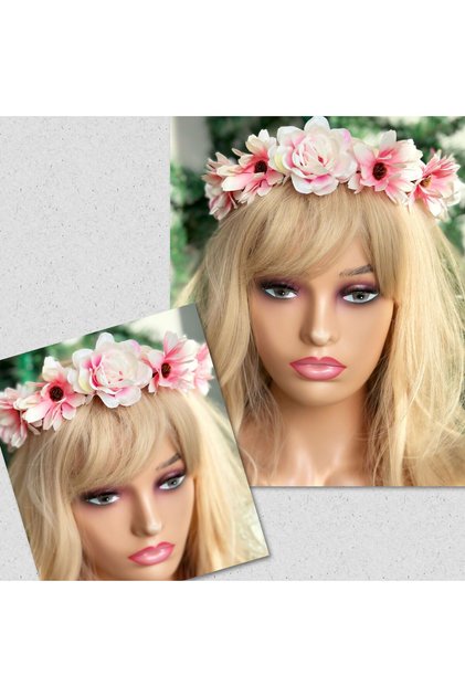 Special Design Huge Large Artificial Pink Rose with Flowers Hoop Ring Crown Henna Engagement Bridal Women's Children's Crown