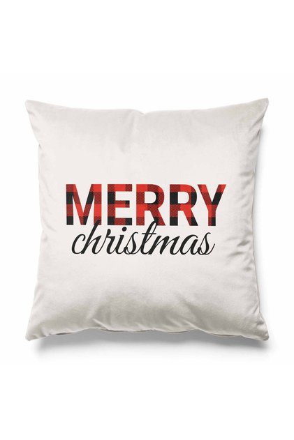 Merry Christmas Pattern on Ecru Background, Double Sided Printed Suede Throw Pillow Cover for New Year's Eve