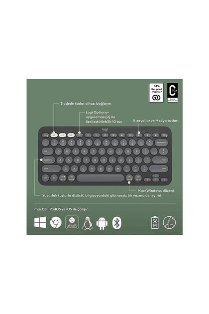 logitech K380s Pebble Keys 2 Çoklu Cihaz Özellikli Bluetooth