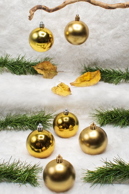 6 cm 6-Piece Gold Cici Ball (3 Shiny-3 Metallized) Christmas Tree Ornament