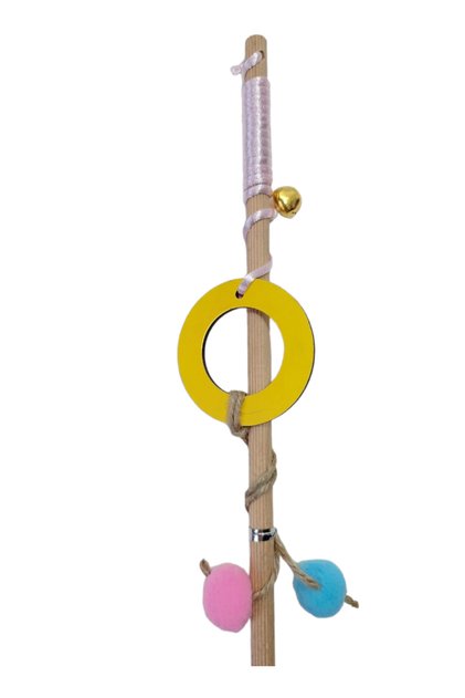 Cat Fishing Rod Wooden Handle Colorful Furry Toy 50 Cm