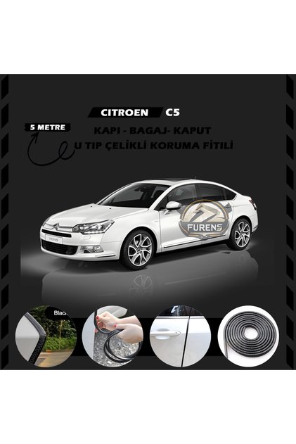 Citroen C5 Oto Araç Kapı Koruma Fitili 5metre Parlak Siyah Renk