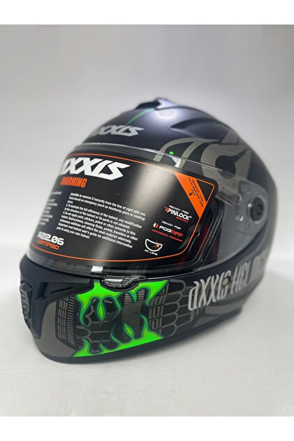 Axxis Draken S Maori Devil B6 Matt Green Kapalı Motosiklet Kaskı +