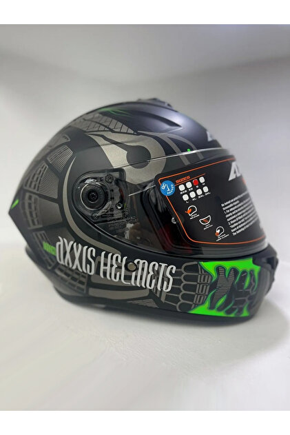 Axxis Draken S Maori Devil B6 Matt Green Kapalı Motosiklet Kaskı +