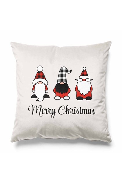Double Side Printed Suede Throw Pillow Cover with Red Santa Pattern on Ecru Background Christmas Christmas