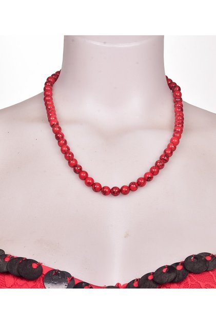 Coral Red Natural Stone String Necklace 54 Pieces Japamala Unisex