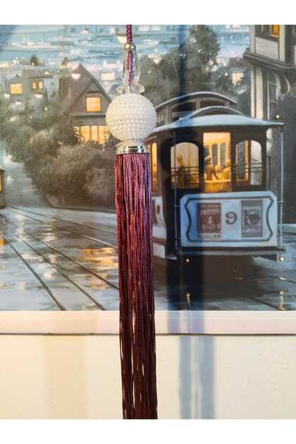 Purple Colored Curtain Accessory - Pendant Lamp, Center Ornamental Tassel, Glass Ornament