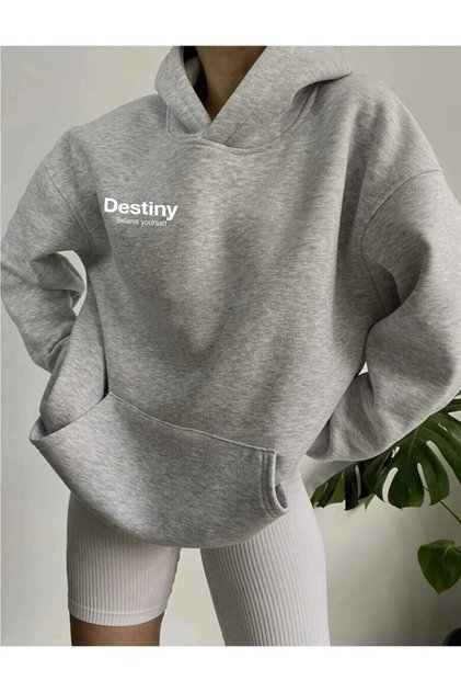 bella no LUNAVISITA Gri Destıny Tasarım Baskılı Sweatshirtt