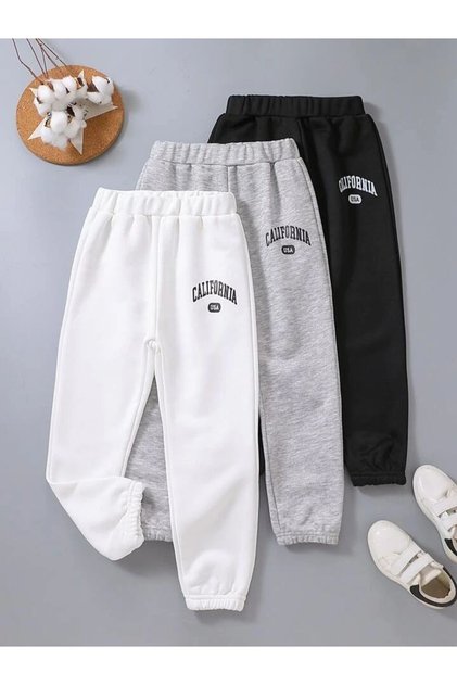 Kız-Erkek Çocuk 3'lü Paket California Baskılı Beyaz-Gri-Siyah Eşofman