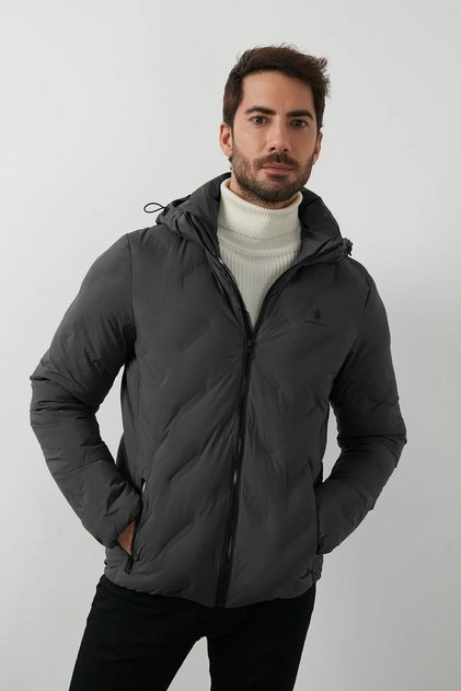 Hooded Dark Gray Men's Water Repellent Coat 2W2SN173PR
