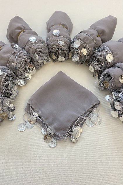 Gray Chiffon Bride Groom Bridesmaid Halay Handkerchief, Promise Engagement Wedding Henna Circumcision Show Handkerchief 5 Pieces