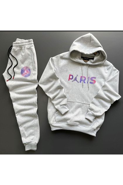 Γκρι και μαύρο Σετ φόρμας Paris Digital Printed Winter UNISEX