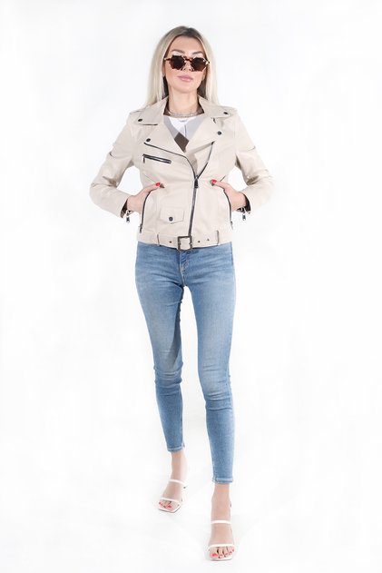 Liza Model Kadın Bej Hakiki Deri Ceket