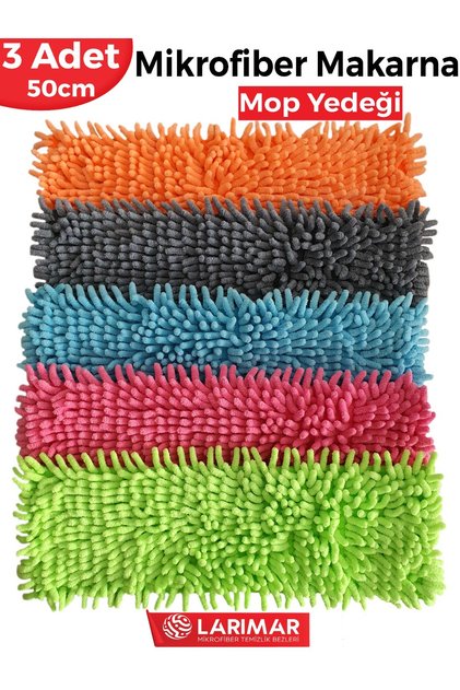 3 Adet Makarna Mop Mikrofiber Yedek Paspas Temizlik Bezleri Standart Tüm Modellere Uygun 50cm