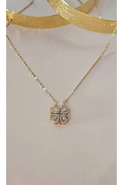Steel clover necklace, zircon stone magnetized clover necklace, tarnish-free necklace, daily necklace, lucky necklace