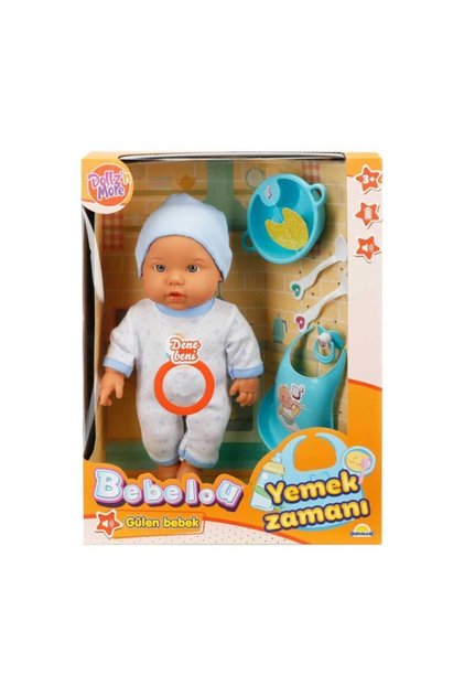Bebelou Yemek Zamanı Aksesuarlı Bebek 35cm Gülen Bebek 23860 Mavi