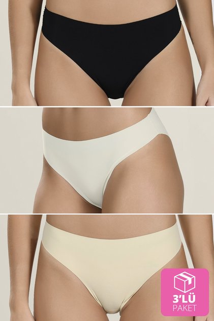 Women's Colored Non-Marking Seamless Laser Cut 3-Piece Panties 1900