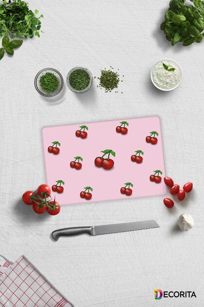 Pink Textured Cherry Pattern |   Glass Cutting Board - Glass Cutting Board |   20cm X 30cm