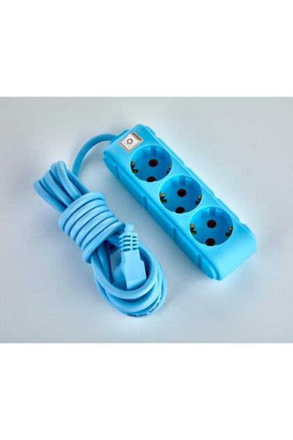 Anahtarlı Elektrik 5 Metre Mavi Renkli Üçlü Topraklı Kablolu Topraklı Grup Priz