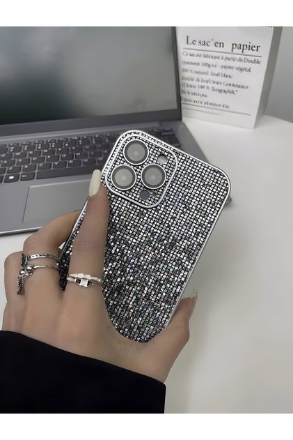 Apple iPhone 11 Uyumlu Taşlı Simli Kamera Lens Korumalı Kılıf