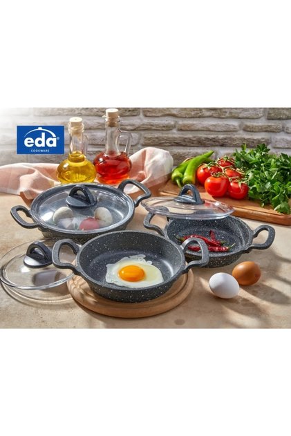 Asya 3 Lü Sahan Seti Cam Kapaklı Döküm Gri Yuvarlak 16-18-20 cm Zk-901