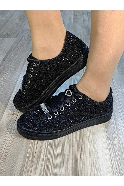 Ayakkab Tutkusu Stilo  Black Glitter Flat Sole Sneakers Glitter Black  Evening Dress Sneakers- Trendyol