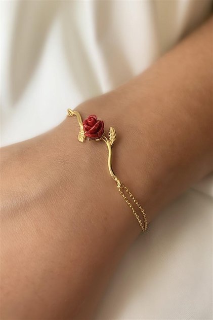 925 Ayar 2,6 gram Gold Gül Motifli Kadın Gümüş Bileklik